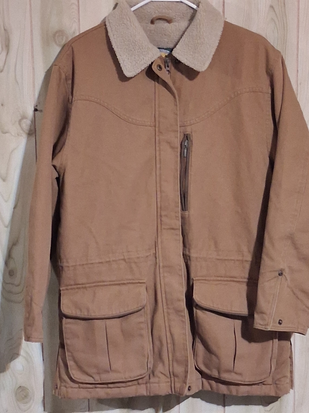 Vntg Cabela's Women Field Jacket with Sherpa Collar in Tan Size M